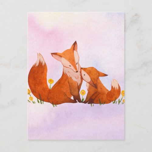 Mama and baby fox  postcard