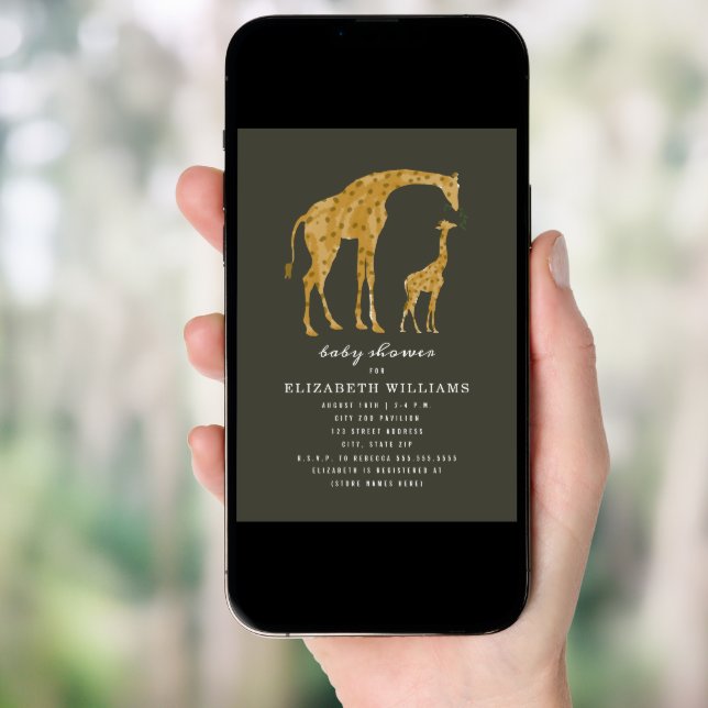 Mama and Baby Giraffe Dark Neutral Baby Shower Invitation (Front Digital)