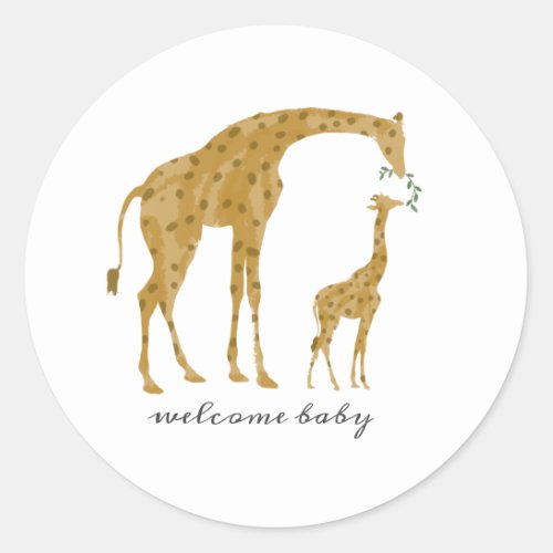 Mama and Baby Giraffe Feeding Baby Shower Classic Round Sticker