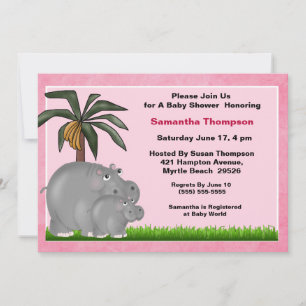 Mama and Baby Hippo Baby Shower Invitations