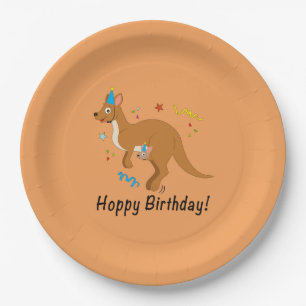 Mama and Baby in Birthday Hats Paper Plates
