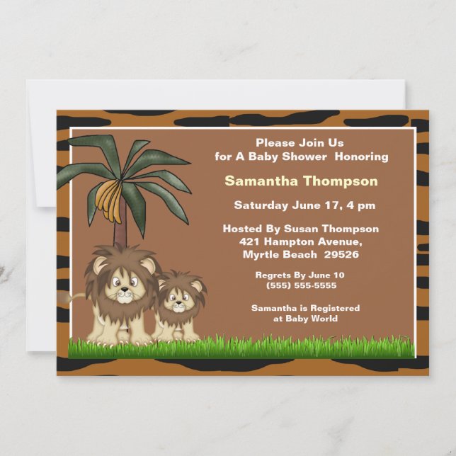 Mama and Baby Lion Baby Shower Invitations (Front)