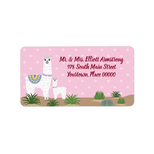 Mama and Baby Llama Pink Dot Baby Return Address Label