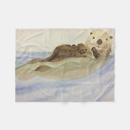 Mama and baby otters fleece blanket