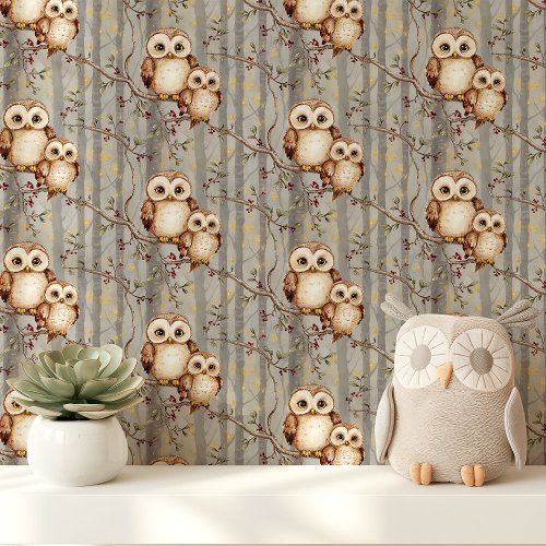 Mama And Baby Owls Nursery Wallpaper