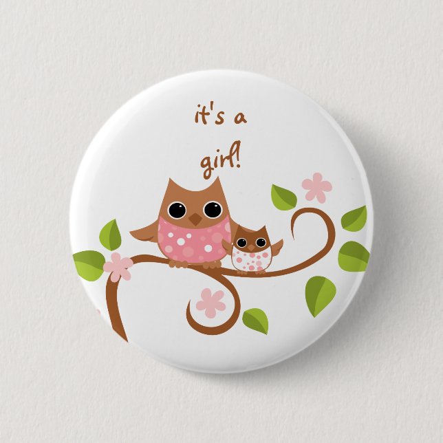 Mama and Baby Owls Pinback Button (Front)