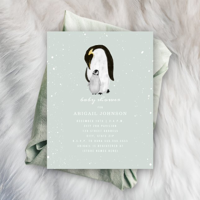 Mama and Baby Penguin Blue Boy Baby Shower Invitation (Creator Uploaded)