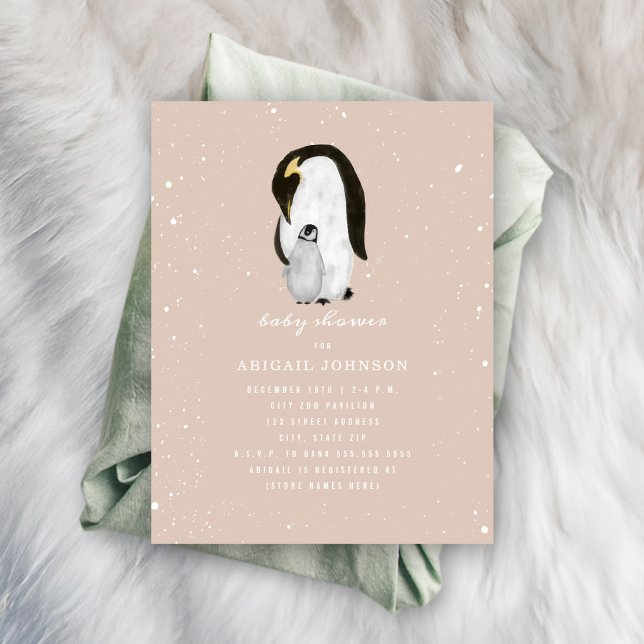 Mama and Baby Penguin Pink Girl Baby Shower Invitation (Creator Uploaded)
