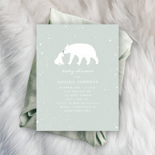 Mama and Baby Polar Bear Blue Baby Shower Invitation