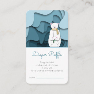 Mama and Baby Polar Bear Blue Diaper Raffle Enclosure Card