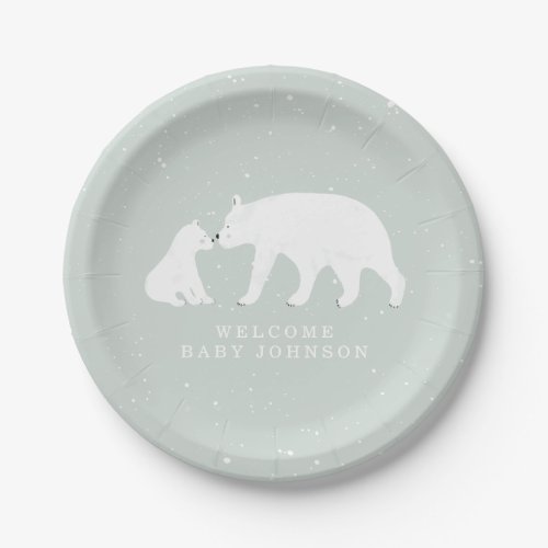 Mama and Baby Polar Bear Blue Winter Baby Shower Paper Plates