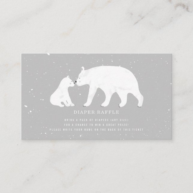 Mama And Baby Polar Bear Gray Baby Diaper Raffle Enclosure Card (Front)