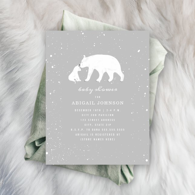 Mama and Baby Polar Bear Neutral Baby Shower Invitation