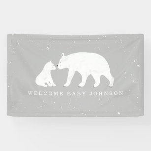 Mama and Baby Polar Bear Snow Gray Baby Shower Banner