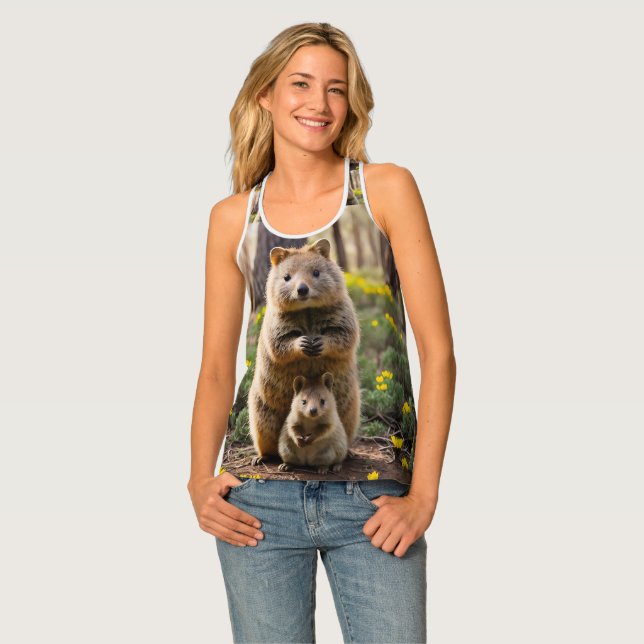 Mama And Baby Quokka, Ladies Racerback Tank Top (Front Full)