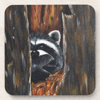 Mama and Baby Raccoon Painting Beverage Coaster