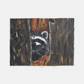 Mama and Baby Raccoon Painting Fleece Blanket