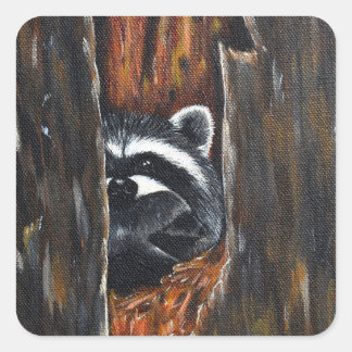 Mama and Baby Raccoon Painting Square Sticker
