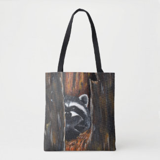 Mama and Baby Raccoon Painting Tote Bag
