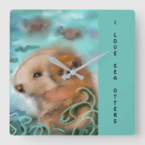 Mama and Baby Sea Otter Square Wall Clock