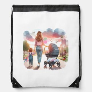 Mama and Toddlers Day at the Park Drawstring Bag