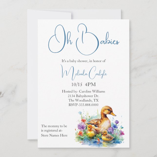 Mama and Twin Ducklings Baby Shower Invitation (Front)