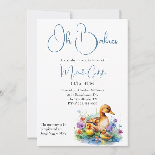 Mama and Twin Ducklings Baby Shower Invitation