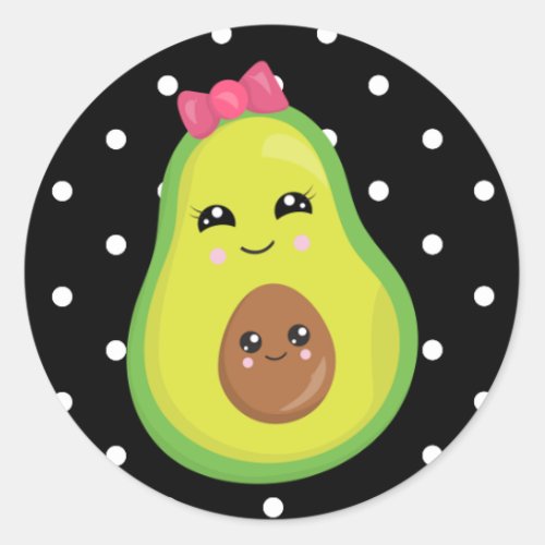 Mama Avocado on BlackWhite Polka Dots Classic Round Sticker