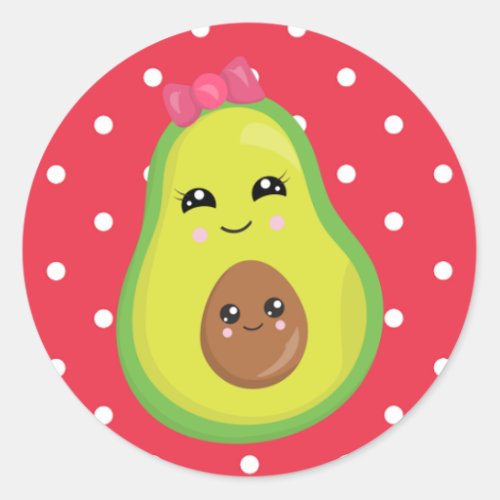 Mama Avocado on PinkWhite Polka Dots Classic Round Sticker