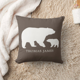 Mama Baby Bear Brown Throw Pillow