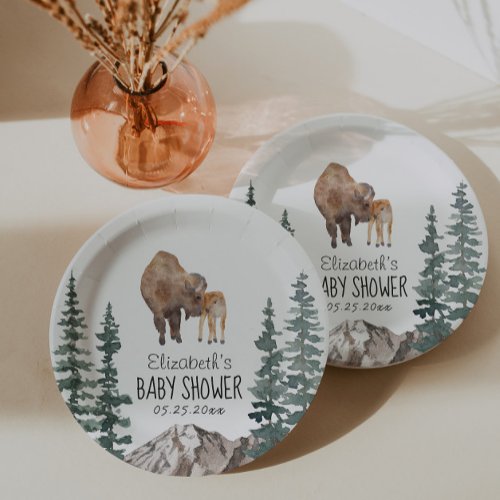 Mama Baby Bison Baby Shower  Paper Plates