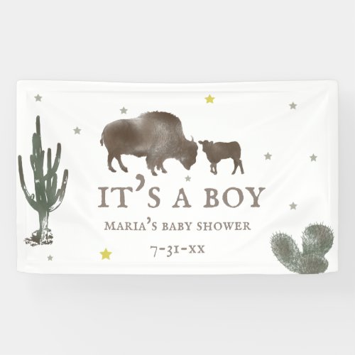 Mama Baby Buffalo Cactus Boy Baby Shower Banner