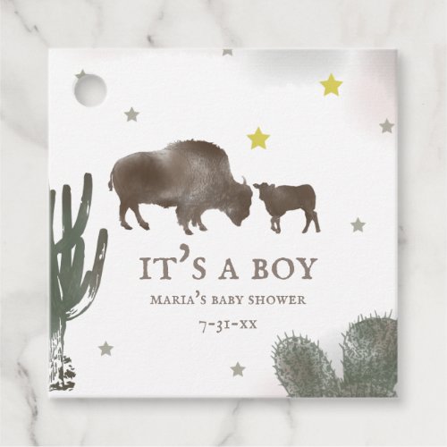 Mama Baby Buffalo Cactus Boy Baby Shower Favor Tags