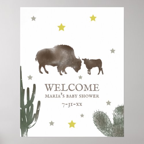 Mama Baby Buffalo Cactus Boy Baby Shower Welcome Poster