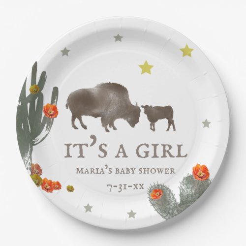 Mama Baby Buffalo Floral Cactus Girl Baby Shower  Paper Plates