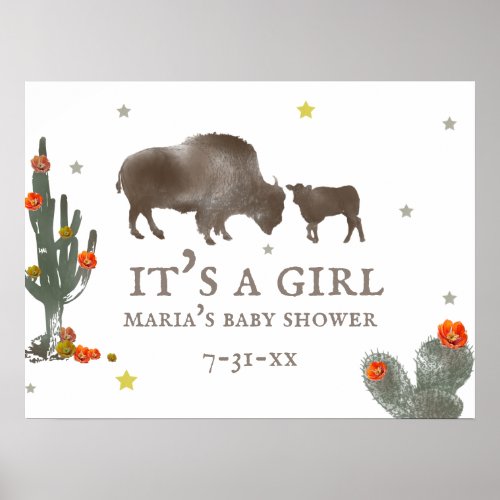 Mama Baby Buffalo Floral Cactus Girl Baby Shower Poster