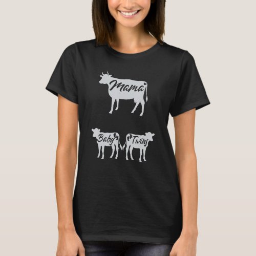 Mama Baby Cow Twins Pregnancy Announcement Women T-Shirt