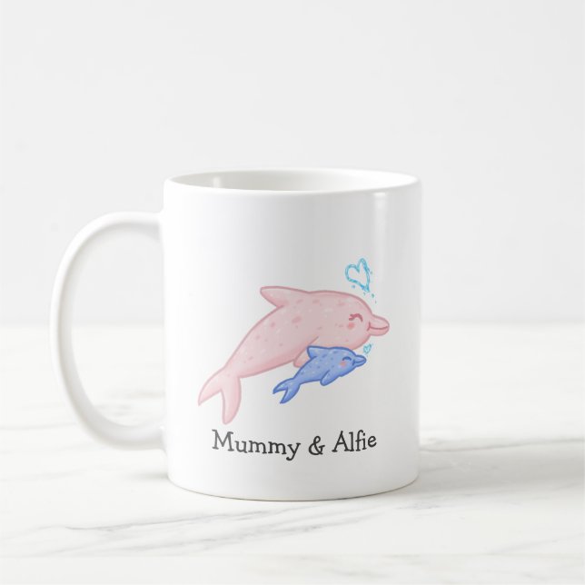 Mama & Baby Dolphin – Personalized Family Coffee Mug (Left)