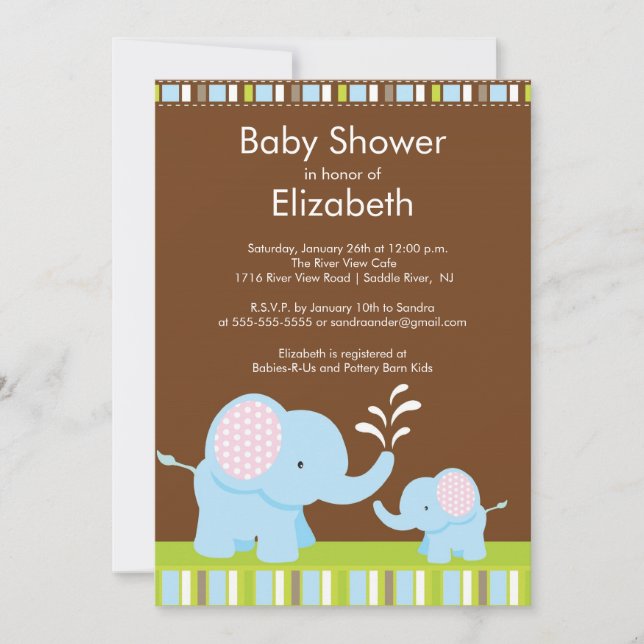 Mama & Baby Elephant Baby Shower Boy or Girl Invitation (Front)