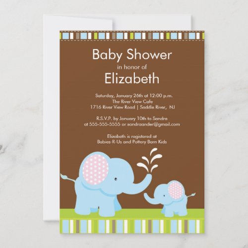 Mama &amp; Baby Elephant Baby Shower Boy or Girl Invitation
