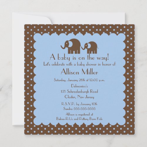 Mama &amp; Baby Elephant Boy Baby Shower Custom Announcement