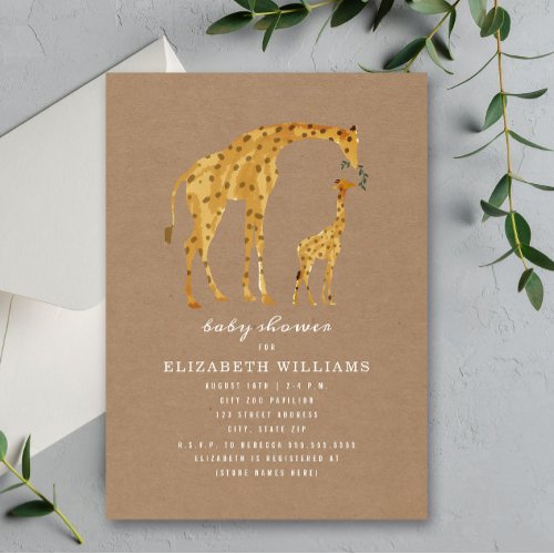 Mama  Baby Giraffe Cardstock Neutral Baby Shower Invitation