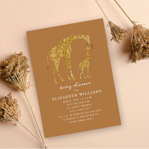 Mama  Baby Giraffe Goldenrod Neutral Baby Shower Invitation