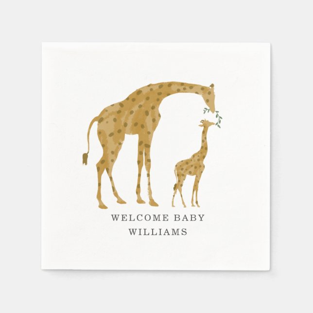 Mama Baby Giraffe Minimalist Neutral Baby Shower Napkins (Front)