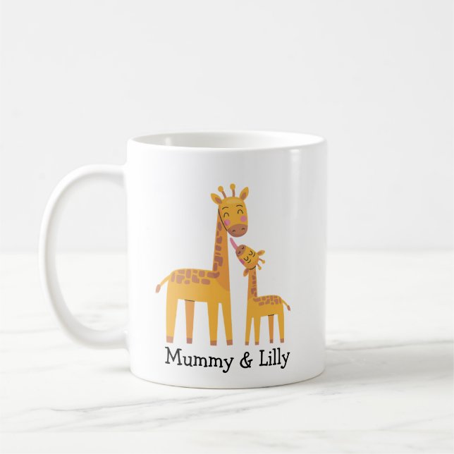 Mama & Baby Giraffe – Personalized Family Coffee Mug (Left)