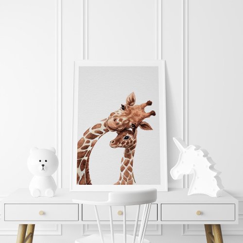 Mama  Baby Giraffe Watercolor Poster