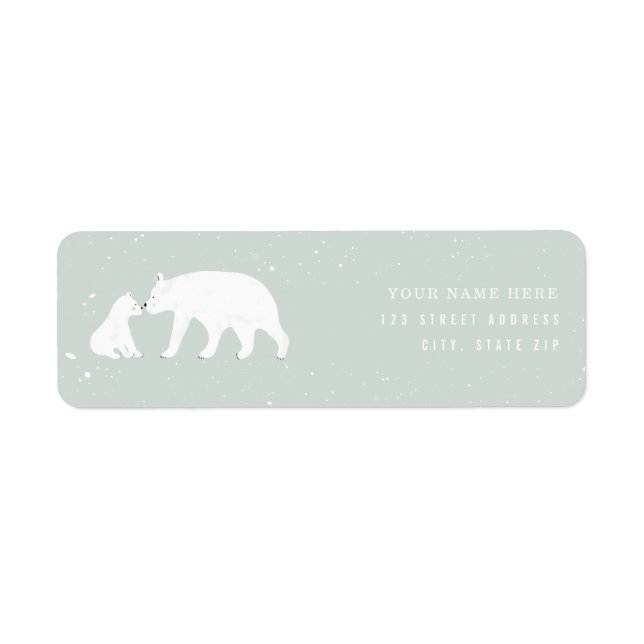 Mama Baby Polar Bear Blue Baby Shower Label (Front)