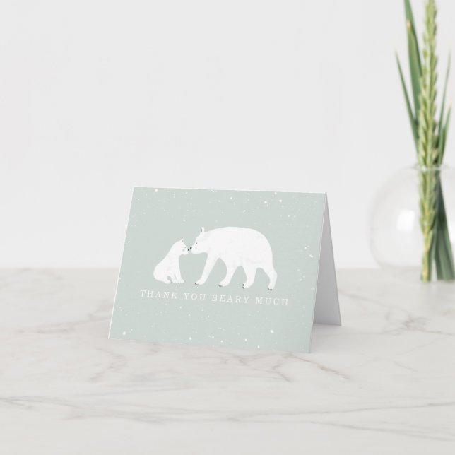 Mama Baby Polar Bear Blue Baby Shower Thank You (Front)