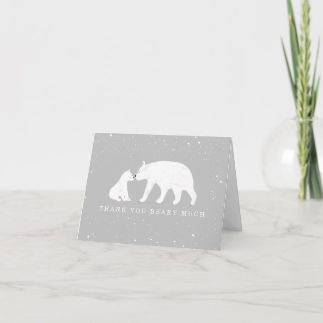 Mama Baby Polar Bear Gray Baby Shower Thank You (Front)