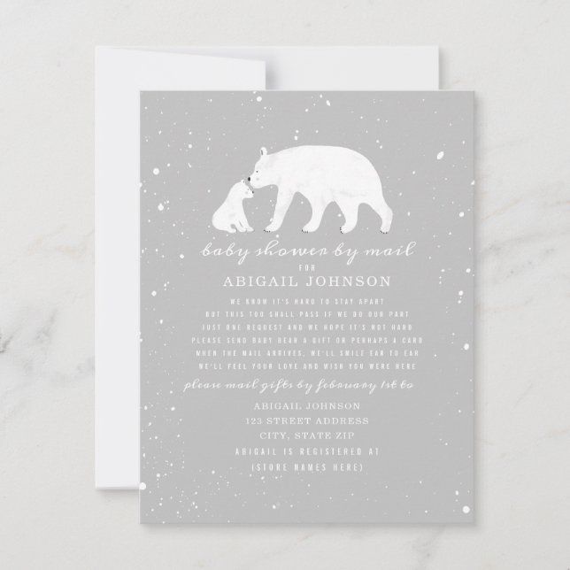 Mama + Baby Polar Bear Neutral Baby Shower By Mail Invitation (Front)